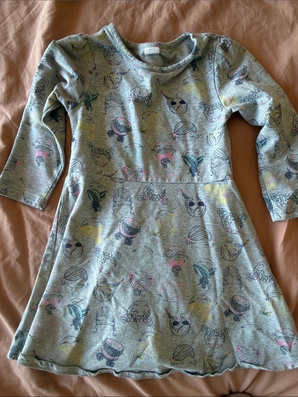 GAP Light Gray Long-Sleeve Knit Dress with Pink, Blue & Yellow Accents